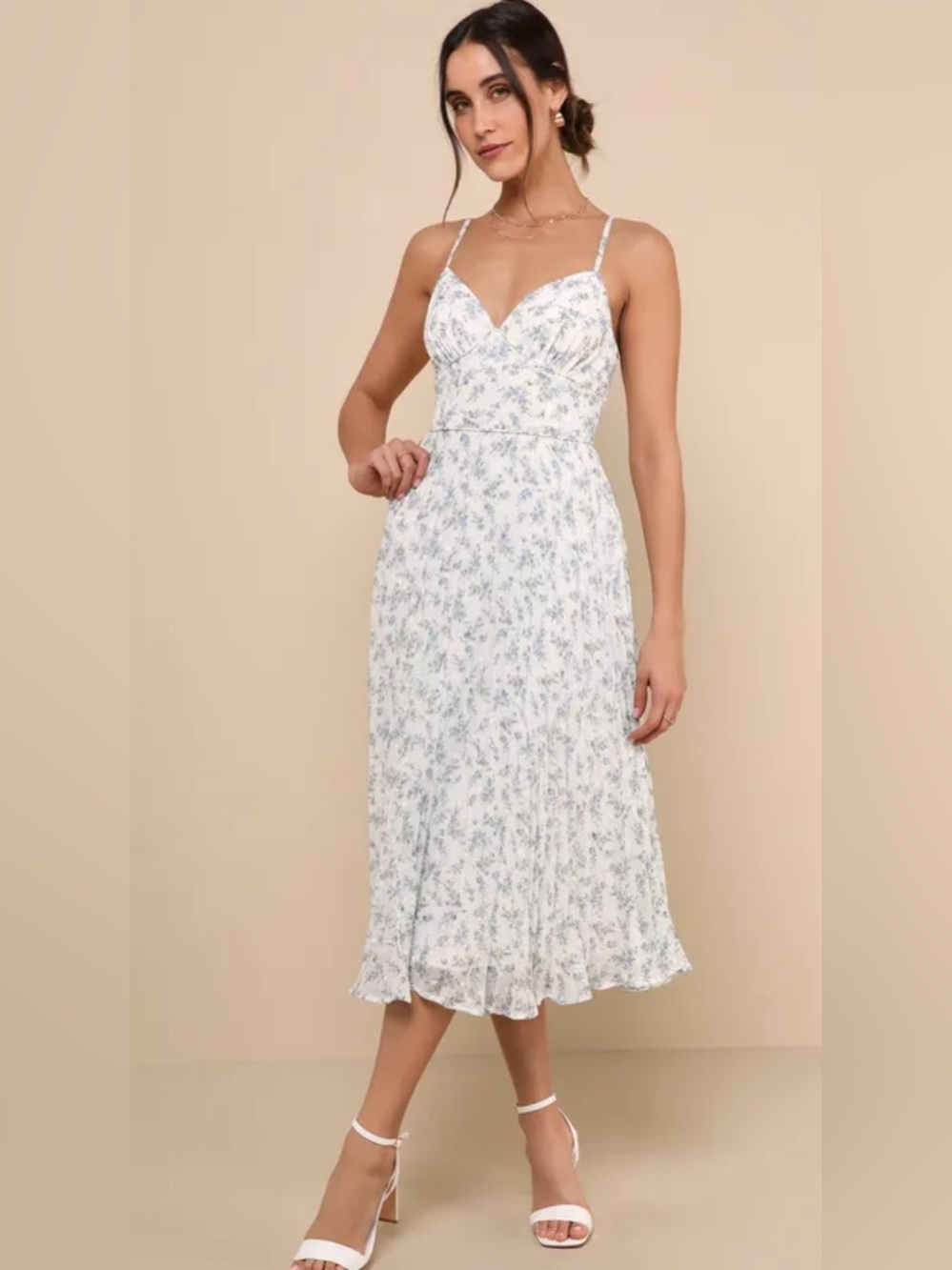 Lulus Darling Favorite White Floral Sleeveless Pleated Midi Dress Size Xxl Nwt